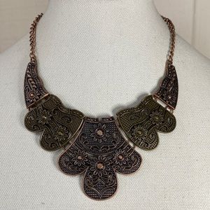 Boho ethic inspired copper brass daisy necklace